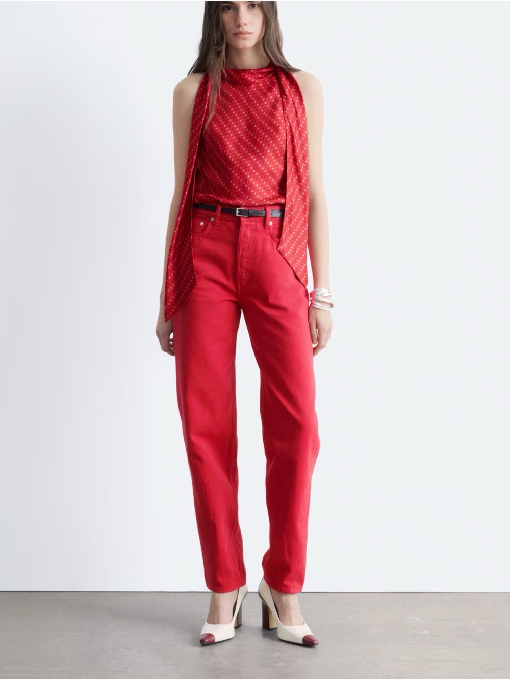 & Other Stories Red High-Rise Straight Jeans